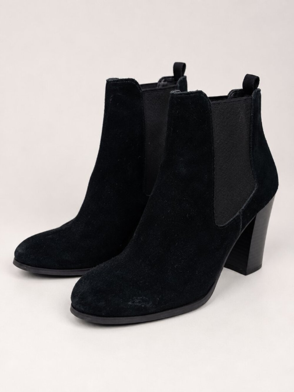 Michael Kors Black Suede Leather Chelsea Ankle Booties Block Heel Size 7